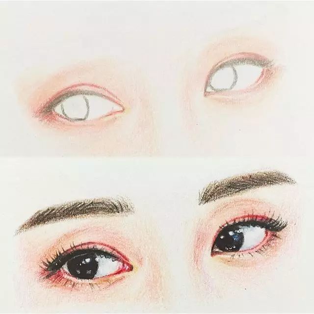眼睛细节画法/↓美~美~美~杏色的眼影~细致的眉毛这根根分明的睫毛