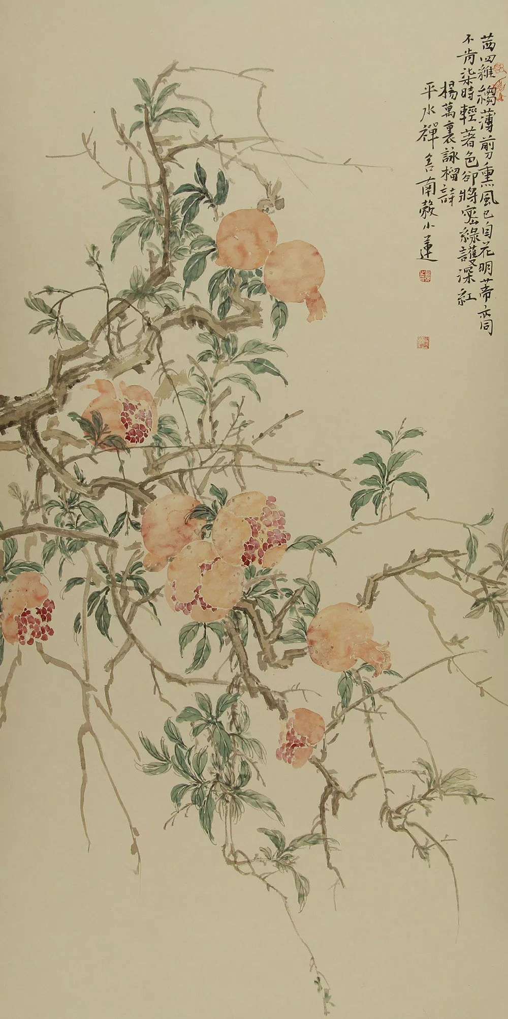 26. 中国人民大学画院工作室导师 高强 展览作品 石榴图 138*68cm