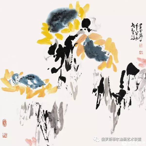 【国画精品】中国画家刘伯骏国画作品《向日葵》欣赏