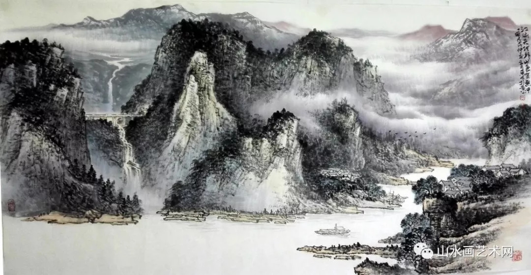 刘东方先生山水画精品赏析:《江流天地外》