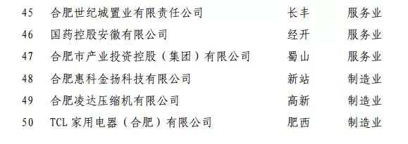 018合肥企业50强榜单出炉！高新区10家企业上榜！"