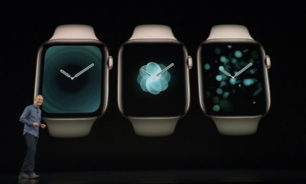 苹果发布apple Watch Serie 4 配备全面屏 全面升级健康功能 表盘