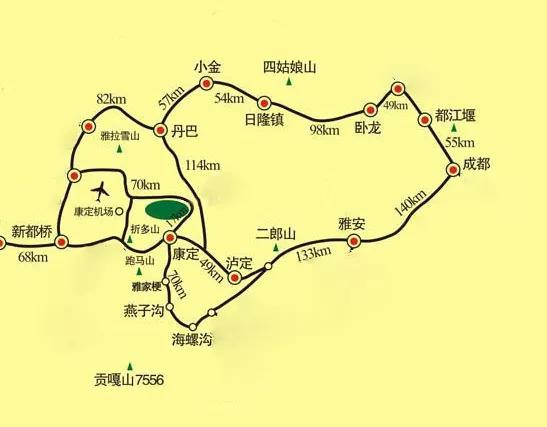 沿途主要看点:都江堰,卧龙,四姑娘山,甲居藏寨,新都桥,海螺沟,碧峰峡.