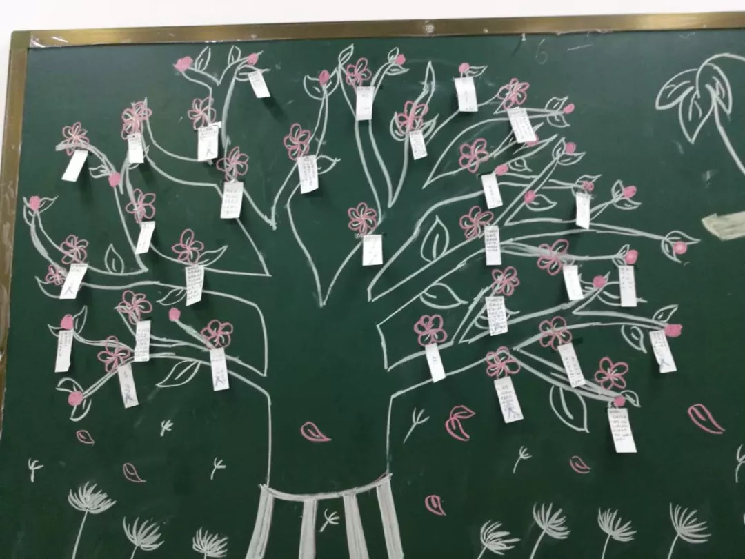 整个墙面上贴满了学生对老师的祝福语,每一张祝福语都写上了同学们的