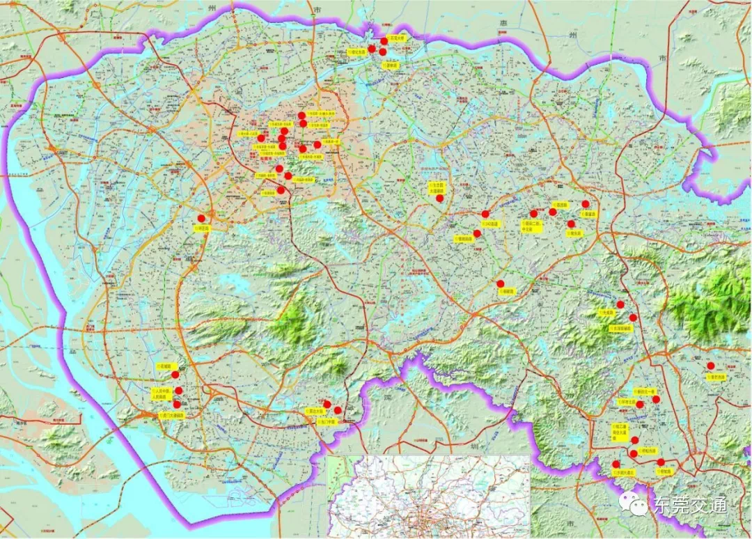 34个,其中11个点位于城区(东城,莞城),23个点位于镇内(常平,寮步,大朗