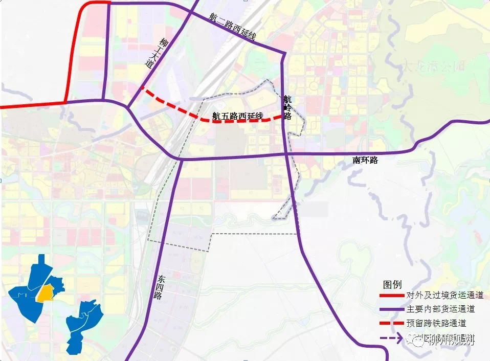 2构建以航岭路,南环路,东四路为骨架的货运通道.