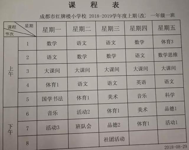 2018成都部分小学一年级最新招生班级数量课程表