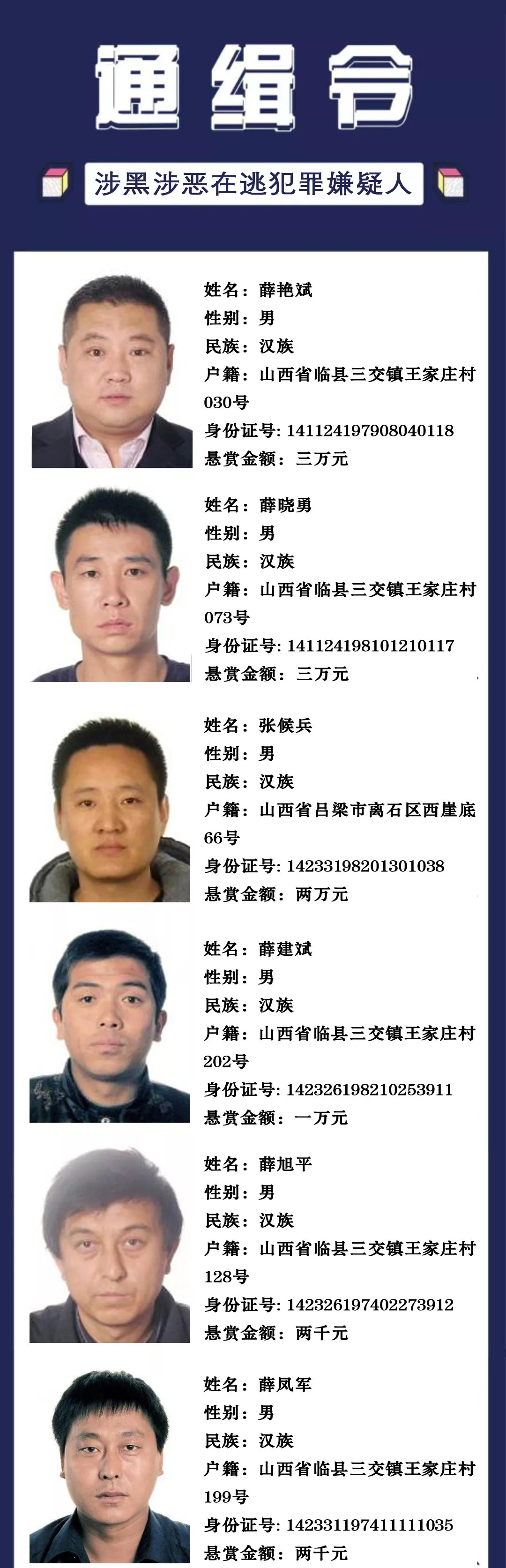 强力追逃吕梁警方提高9名涉黑涉恶在逃人员的悬赏金额