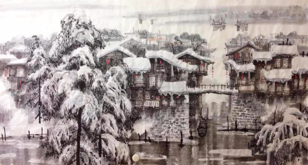 著名画家邹湘溪江南冰雪画作品赏析