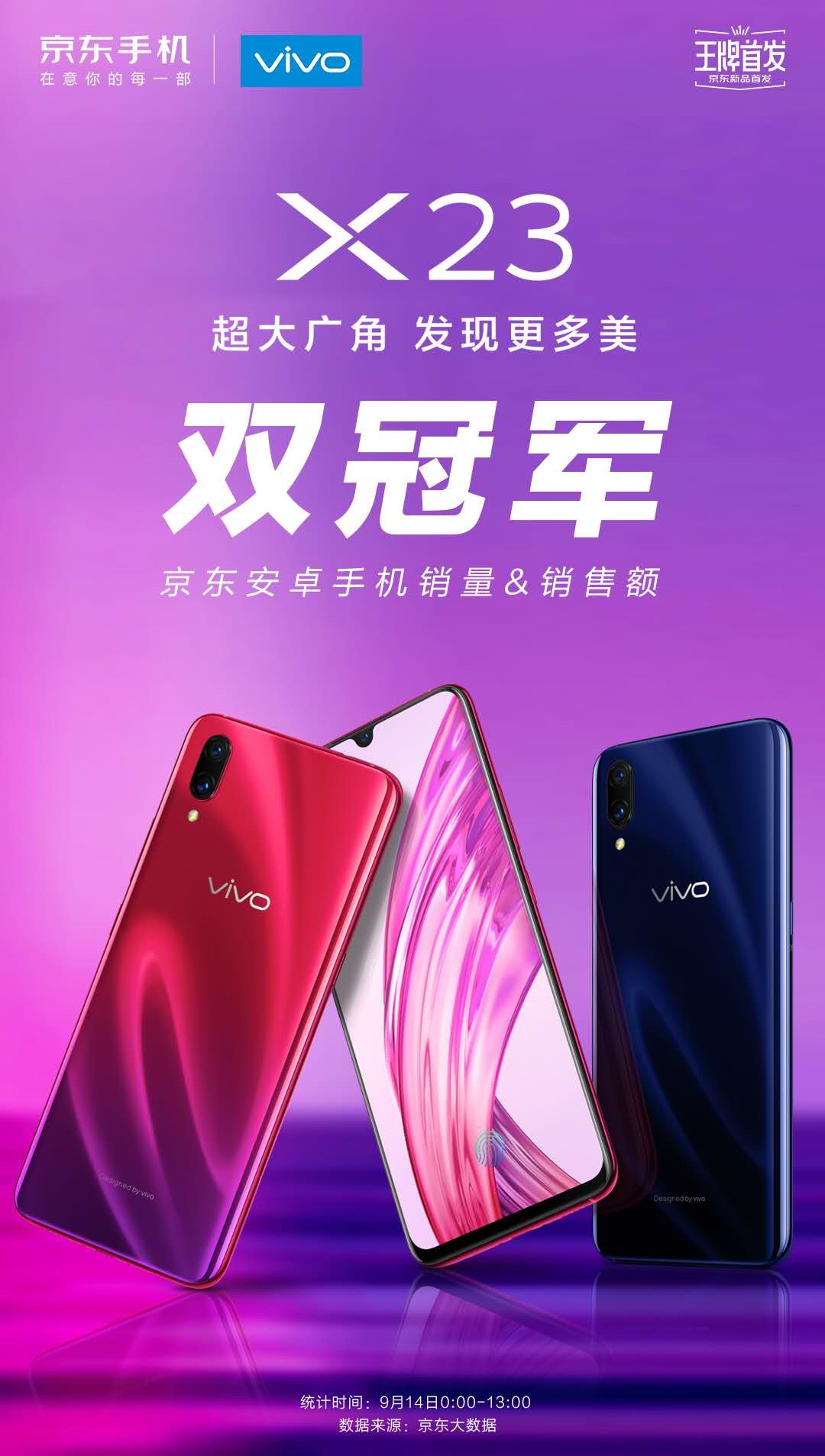 京东平台赋能助力 vivo x23首销日荣获双料冠军