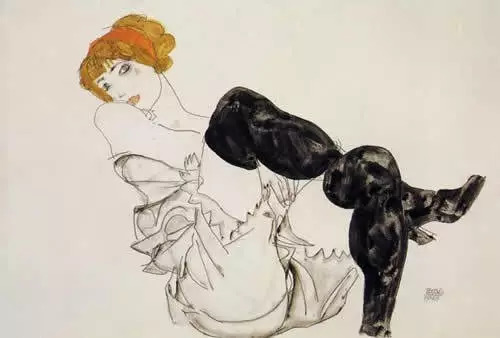 埃贡席勒,《穿黑色长袜的女人》