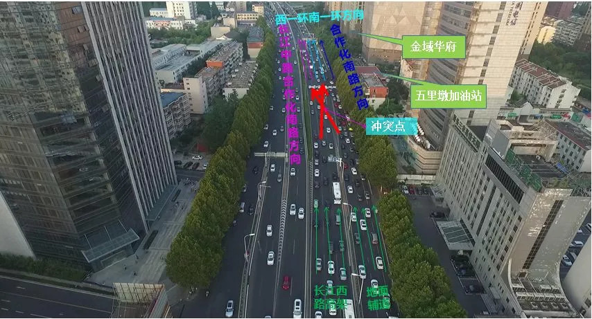 现状: 长江西路下高架进入西一环,南一环与地面辅道通过地面系统进入