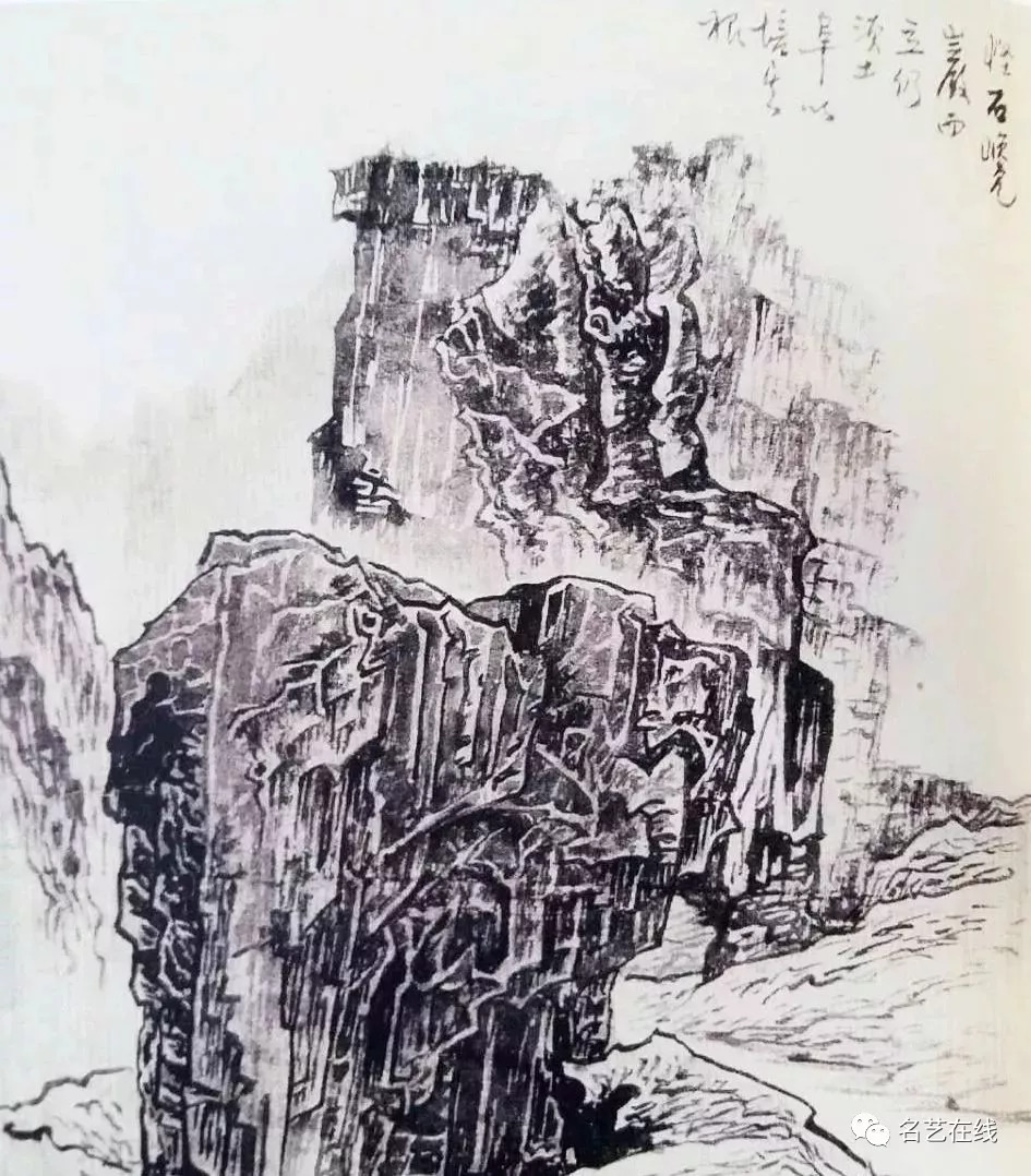 巉岩画法怪石巉岩而立,仍须土阜以培其根.峰岭画法尖峻者峰,平夷者岭.