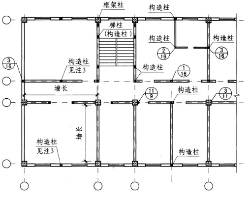 填充墙构造柱布置平面示意图