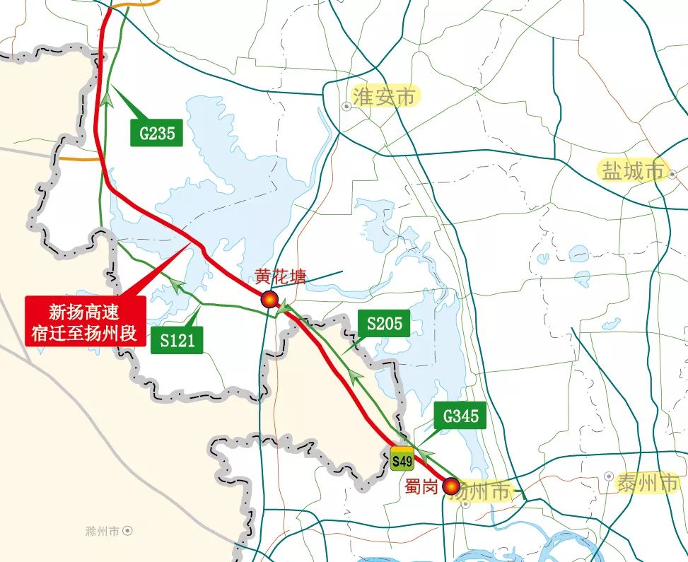 图25 s49新扬高速宿迁-扬州段绕行线路