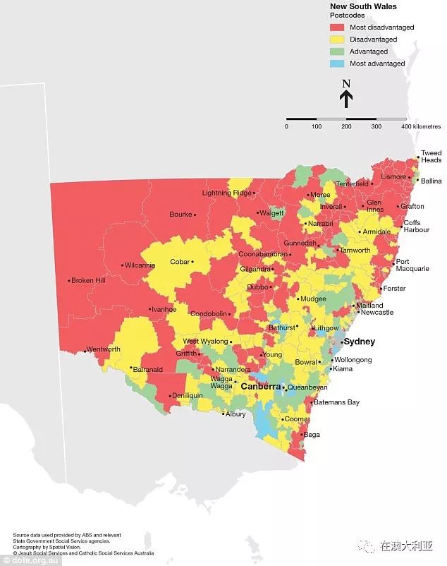 新南威尔士州(new south wales)贫富区域分布图(图片来源:每日邮报)