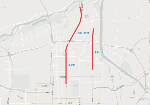 通往浐灞湿地公园,黄陵,壶口景点的北辰大道,未央路,西铜一级路等道路