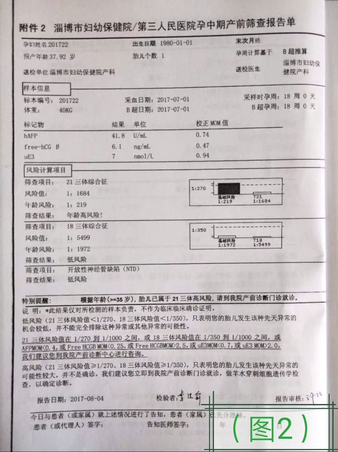 图2所示的报告单外,还需提交《淄博市孕妇外周血胎儿游离dna产前检测