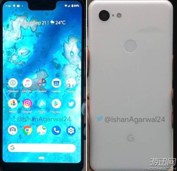 谷歌新机pixel3真机图曝光 后置指纹刘海配超大下巴