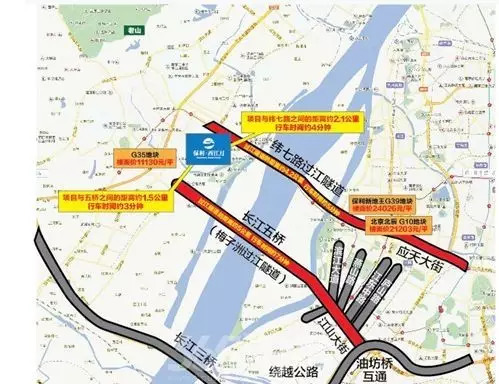 长江五桥又称梅子洲过江通道 位于南京长江第三大桥下游约5公里处