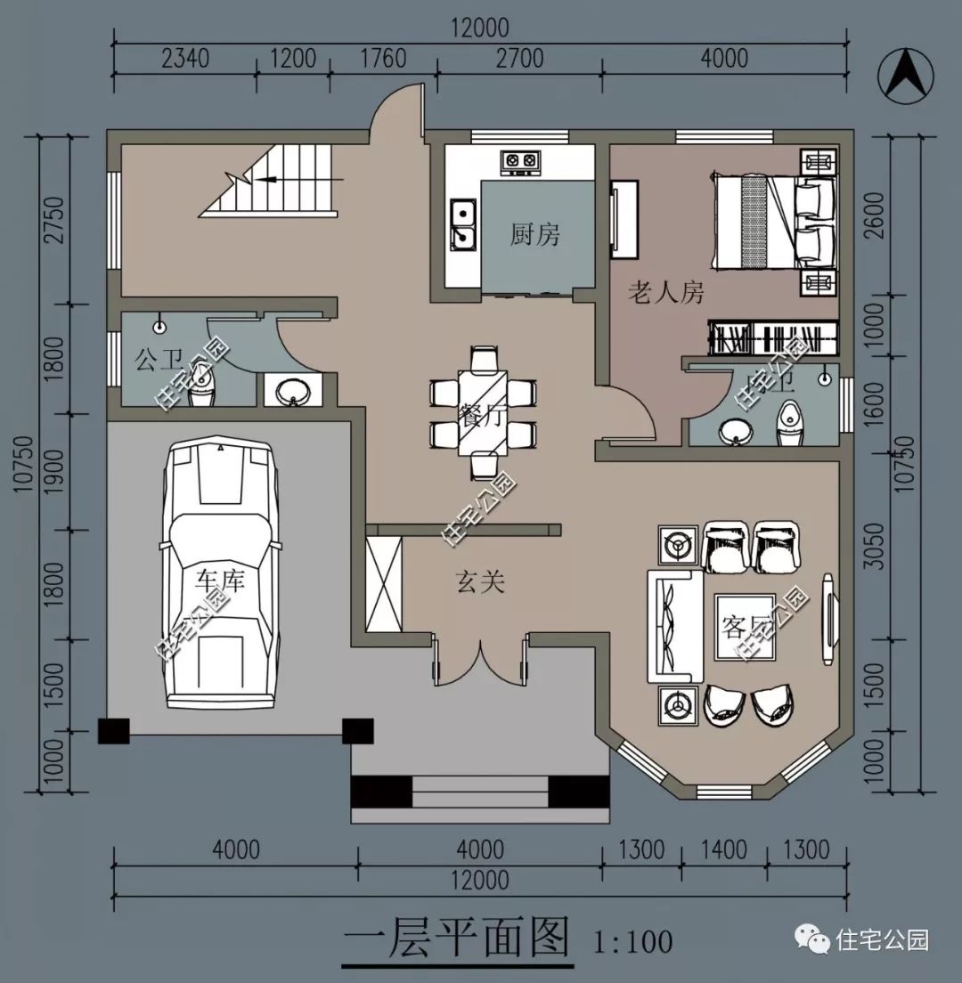 由于业主家南面紧靠国道,所以将主卧,老人房均设计在北面,日常居住