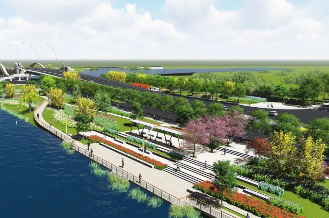 青浦大道新建工程道路景观带是通往淀山湖大道景观轴,淀浦河生态景观