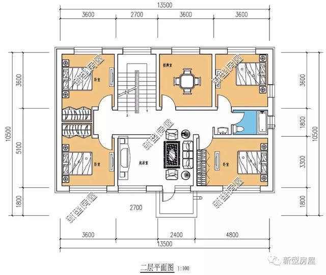 了一个开间作为卧室,更符合农村多成员的生活平面布局如下:农村建房