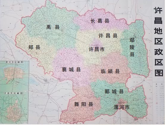 1986年2月至1997年7月许昌市地图.1997年8月,襄城县划归许昌市管辖.图片