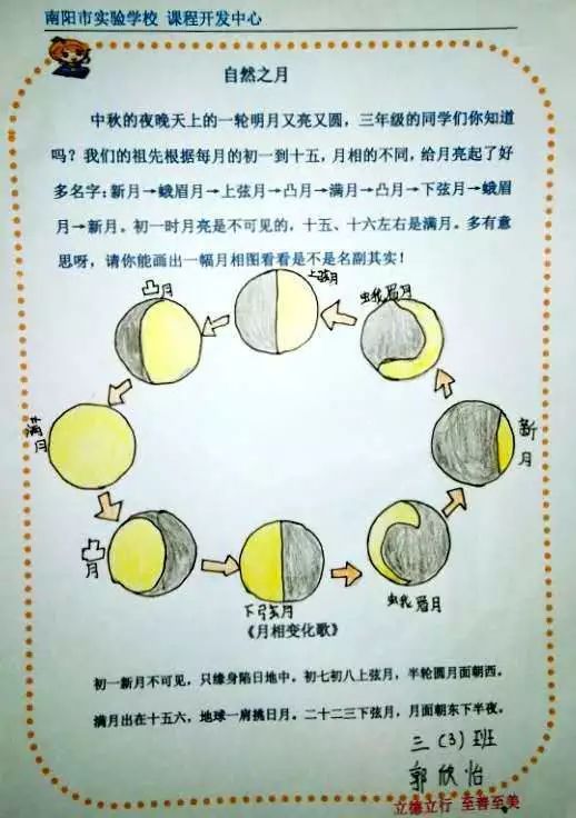 三年级同学们,你们能不能画出一幅名副其实的月相图呢?