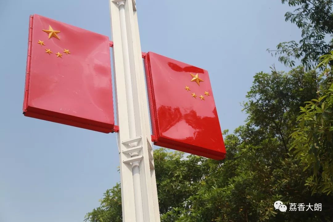 别出心裁地采用了灯箱国旗, 一面面崭新的国旗, 一抹抹鲜艳的中国红