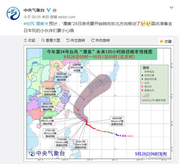 威力逼近"山竹","潭美"连跳三级成超强台风,国庆出游小心.