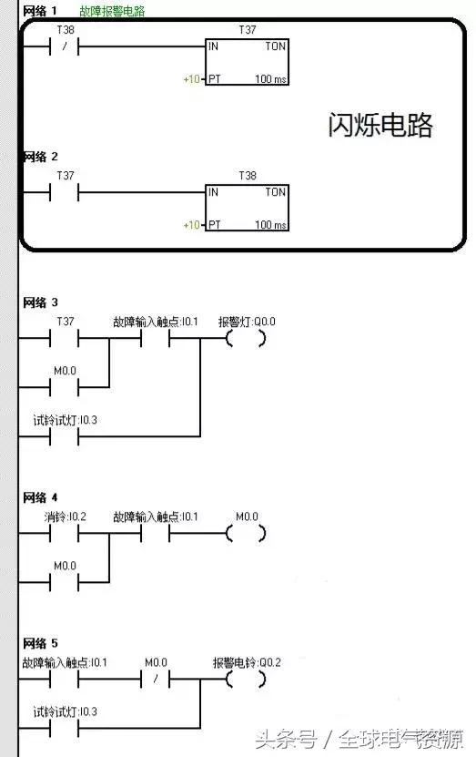 西门子plc案例:编写单一故障报警电路_定时器