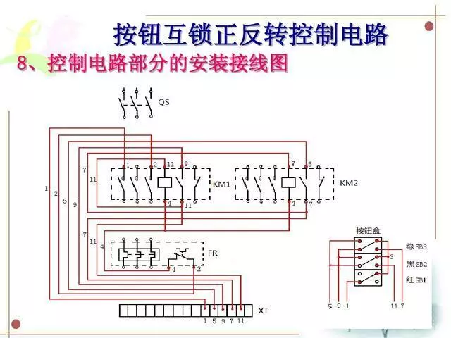 8,按钮互锁正反转控制电路实物接线图.