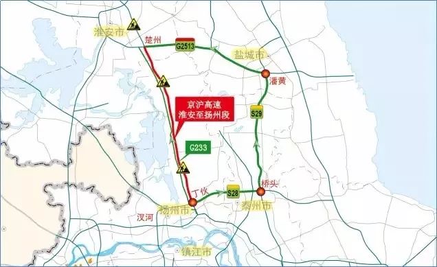 *绕行线路1:经泰州大桥过江,可利用的高速公路有g40沪陕高速,g42沪蓉