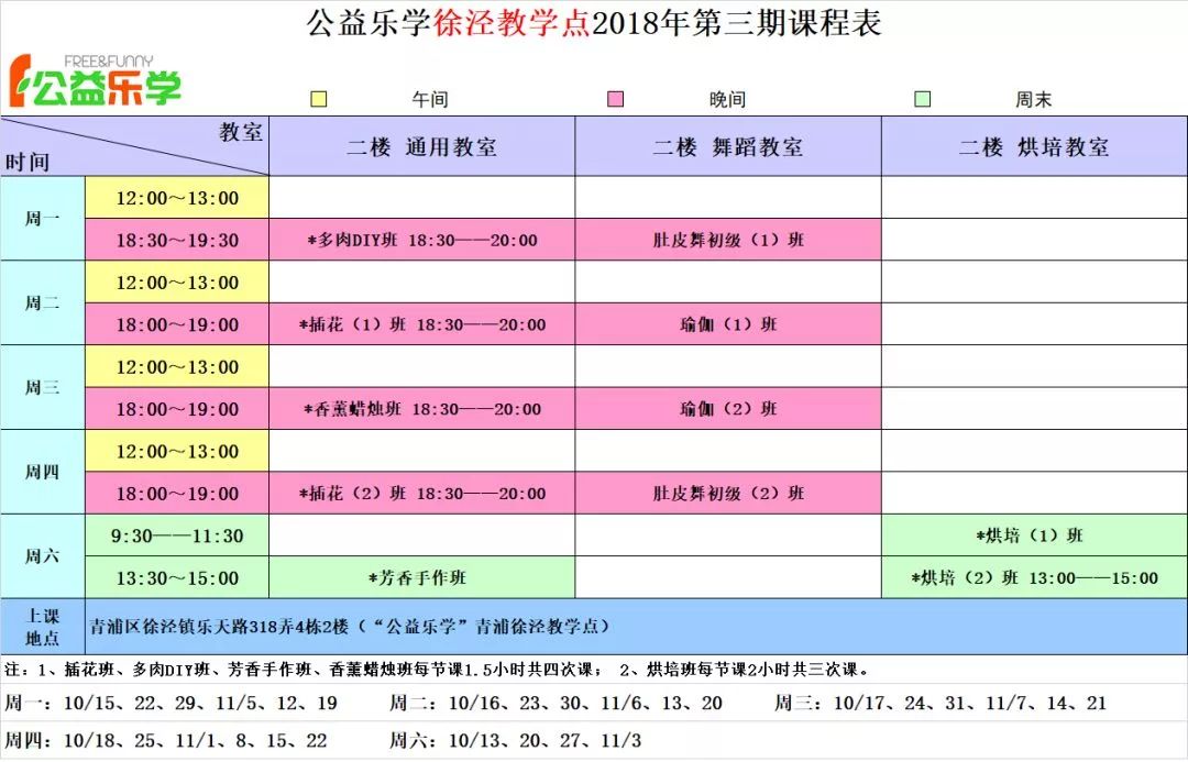 芳香手作班新增插花班,瑜伽班,烘焙班多肉diy班,肚皮舞初级班,课程有