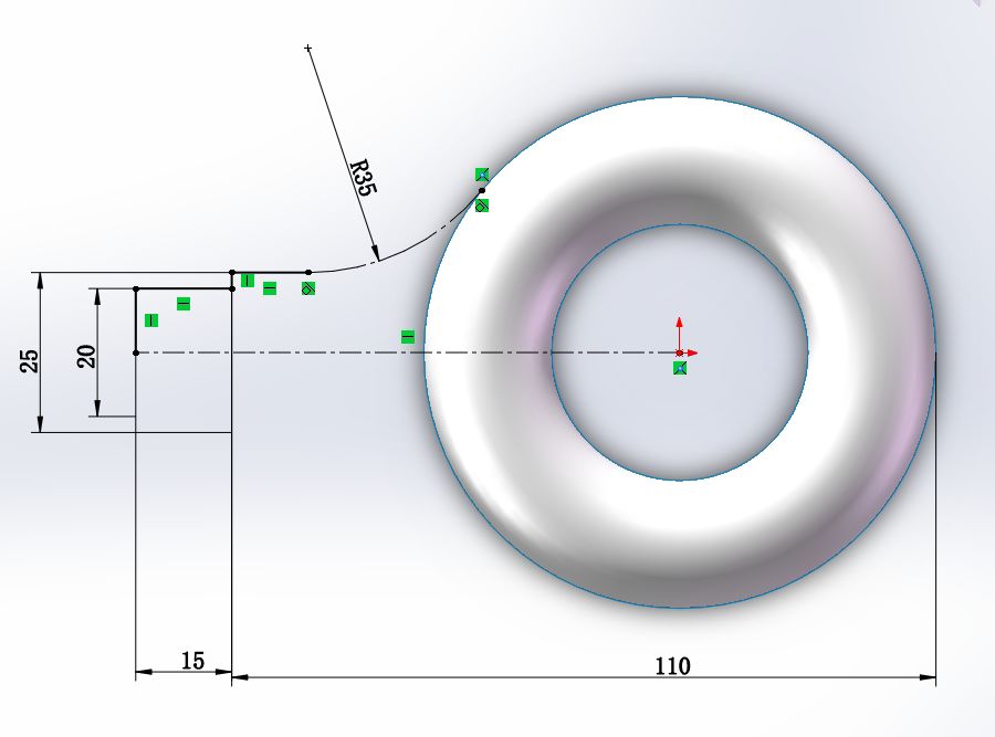 用solidworks曲面工具画的一个空心吊环