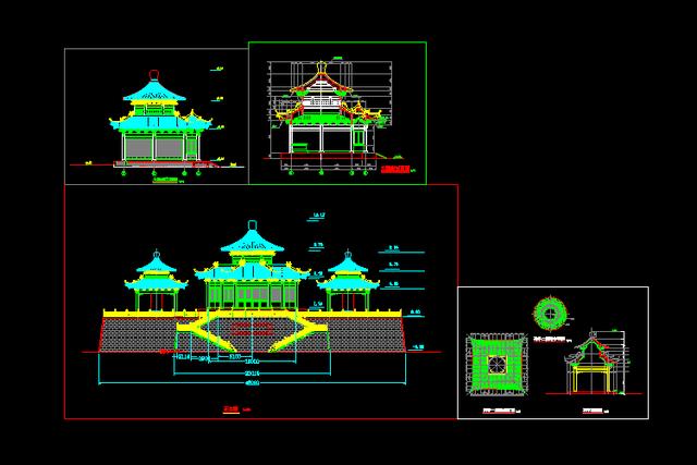 1.4g中国古建筑151套cad图纸设计图 施工效果图 明清古建筑剖切图