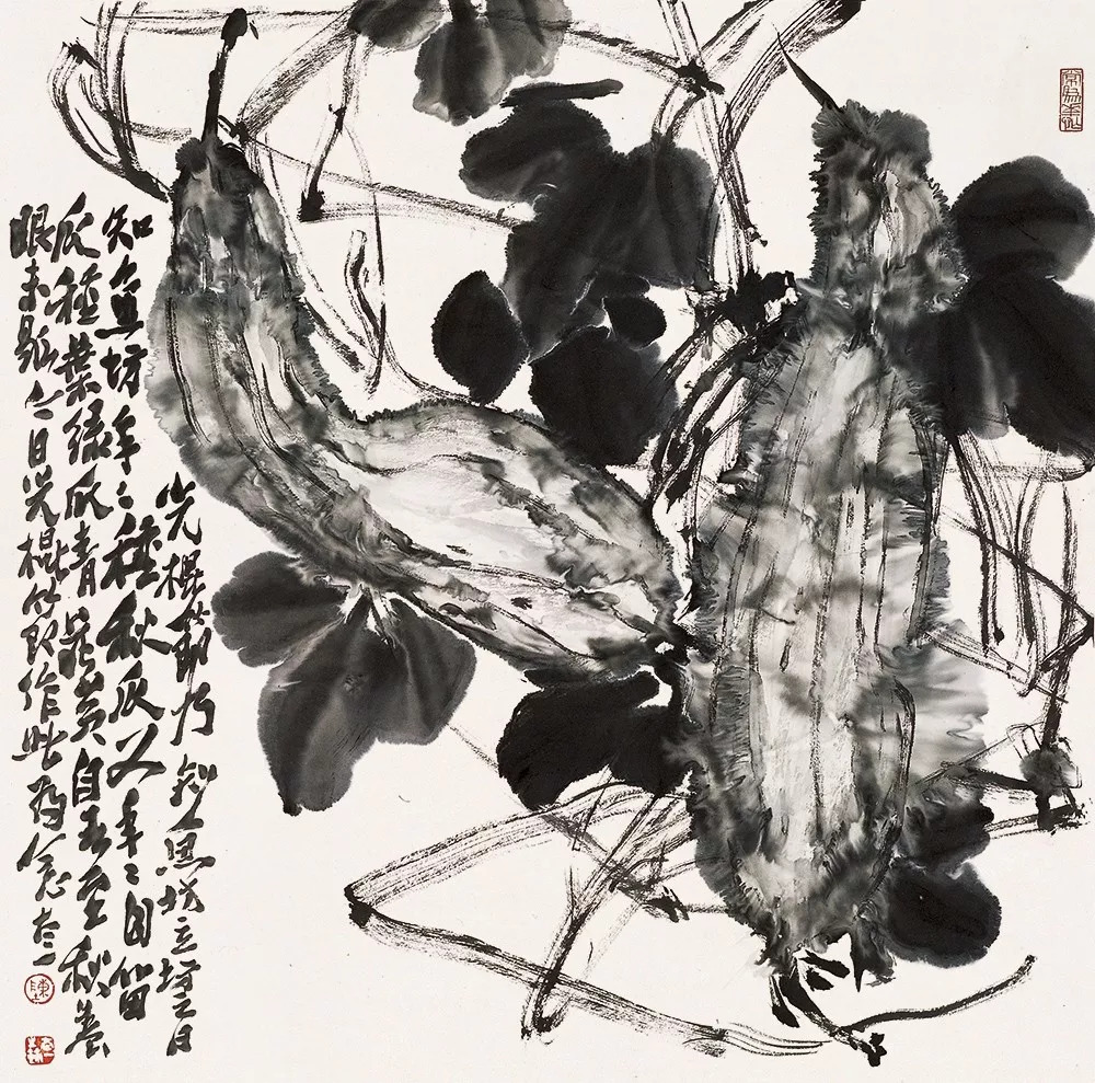 陈太一 《秋瓜》69cm×69cm 纸本水墨 2011年林蓝 《菡萏》170cm×104