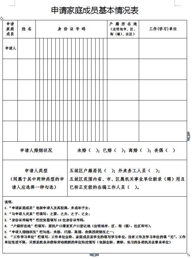 申请家庭成员基本情况表