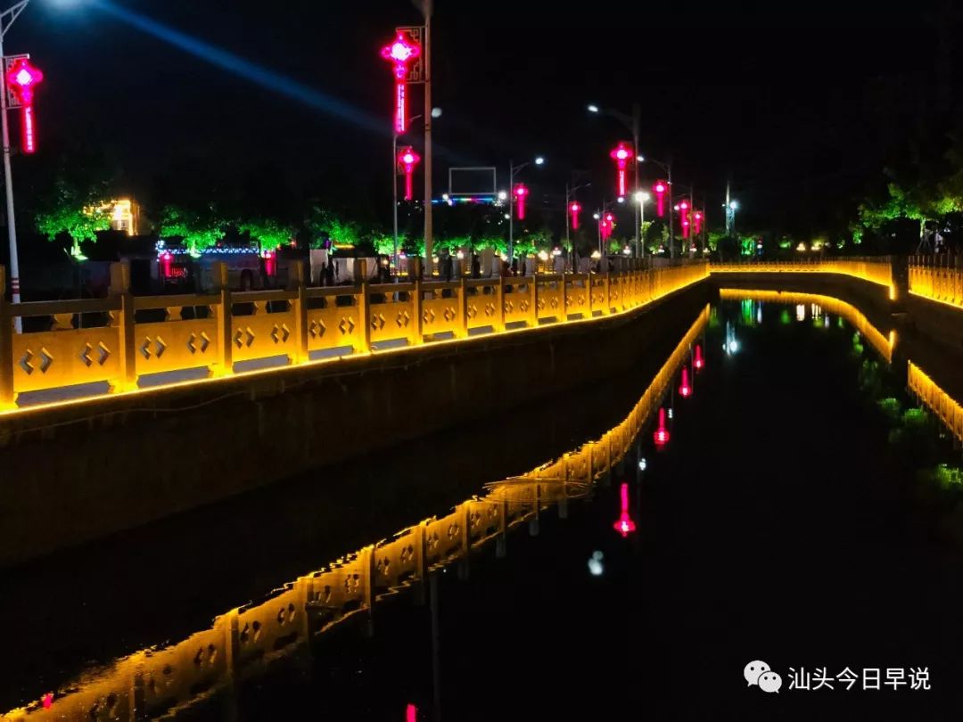 夜景下最美的一面汕头市潮南区仙门城浮洋村全面升级