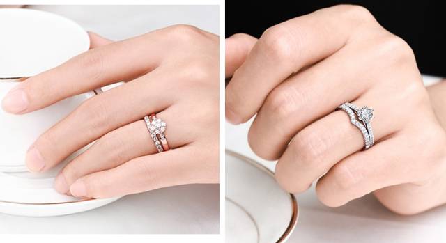 在西方, 最常见的戴法是直接将结婚戒指套在钻戒外面,也就是现在流行