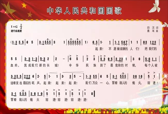 中国国歌进行曲曲谱_国歌义勇军进行曲简谱(4)