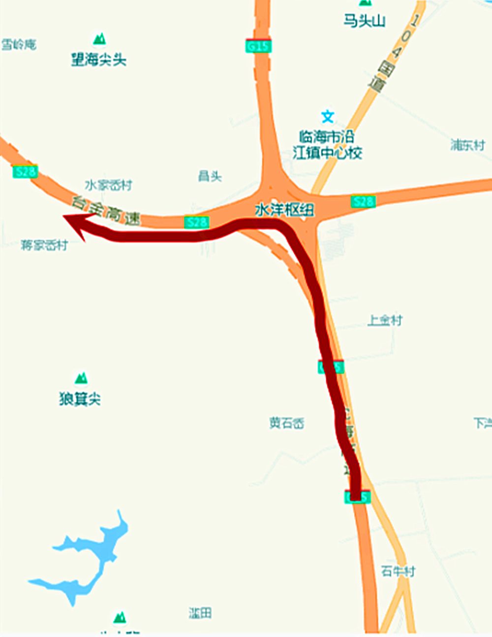 省道(一级公路)在玉环沙门高速公路收费处上沿海高速,途经 乐清湾大桥