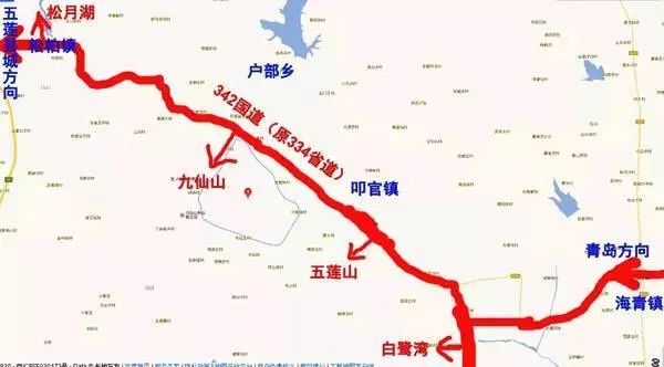 游客到五莲各景区路线图 从青岛方向:342国道(334省道)→进入五莲山