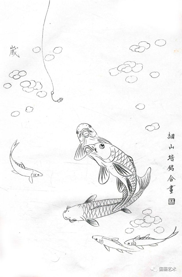 图文教程:工笔锦鲤画法与白描画稿