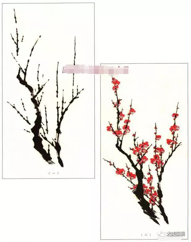 写意梅花画法示范教程梅花的树干和根部画法画梅花的构图形式