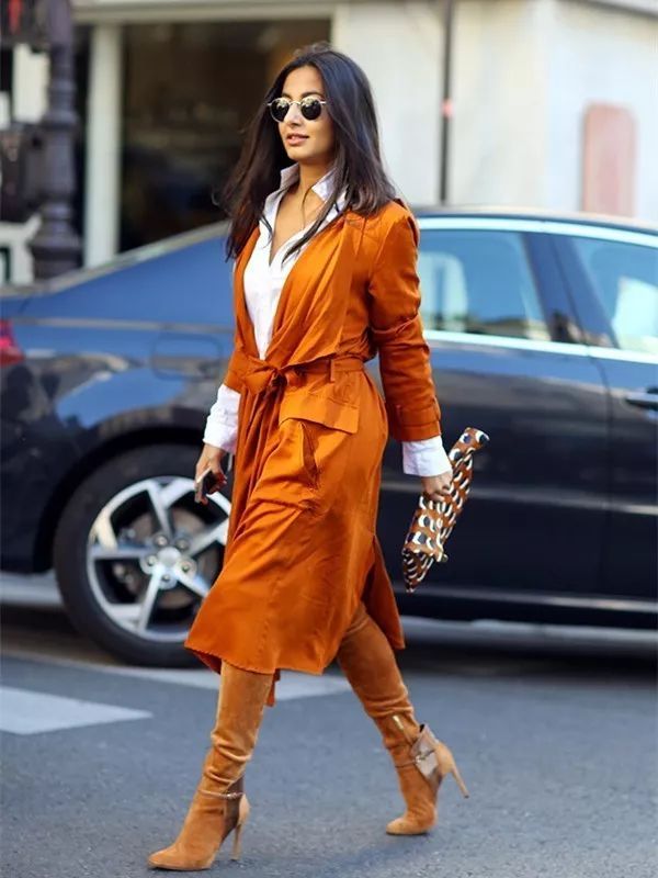 橘色风衣外套怎么搭配_橘色长款风衣搭配(3)
