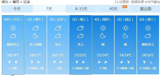 红安国庆七天天气预报是这样的…_ 红安