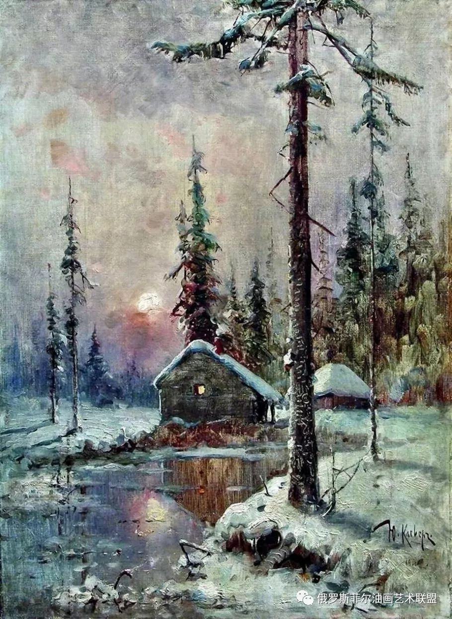 19世纪俄罗斯艺术家的俄罗斯冬季森林风景油画作品欣赏