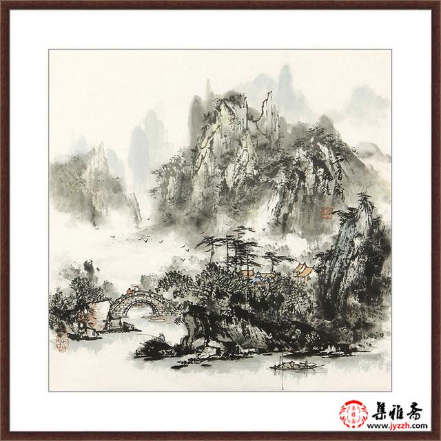 杨秀亮四尺斗方山水画作品《江山诗意入画图》